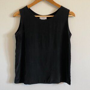 100% Silk Vintage Black Tank Top Blouse Minimalist Classic Staple 90s Faded